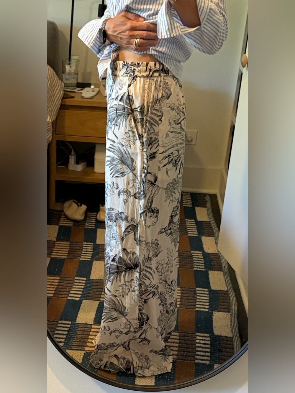COS Cream Wide-Leg Pants with Black Botanical Print - Picture 1 of 6